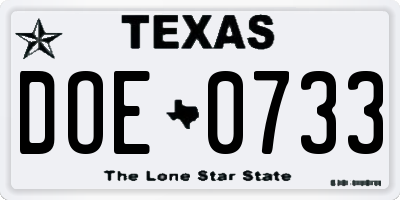 TX license plate DOE0733
