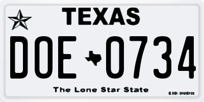 TX license plate DOE0734