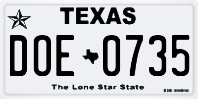 TX license plate DOE0735