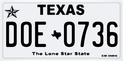 TX license plate DOE0736