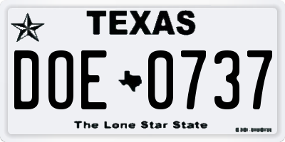 TX license plate DOE0737