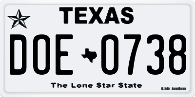 TX license plate DOE0738