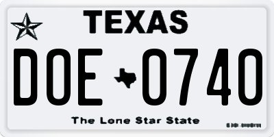 TX license plate DOE0740
