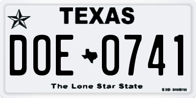 TX license plate DOE0741