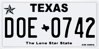TX license plate DOE0742