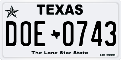 TX license plate DOE0743