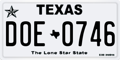 TX license plate DOE0746
