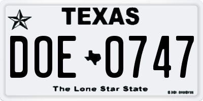 TX license plate DOE0747