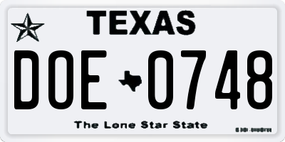 TX license plate DOE0748