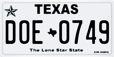 TX license plate DOE0749