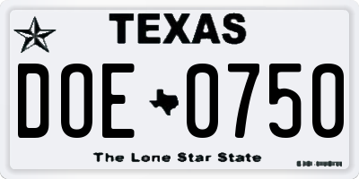 TX license plate DOE0750