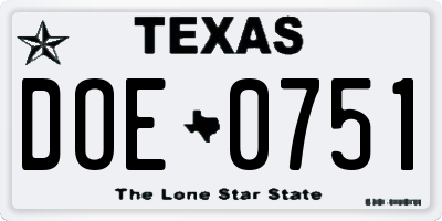 TX license plate DOE0751