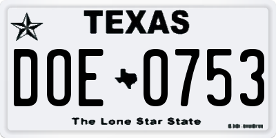 TX license plate DOE0753