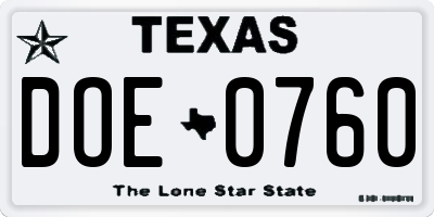TX license plate DOE0760