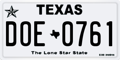 TX license plate DOE0761