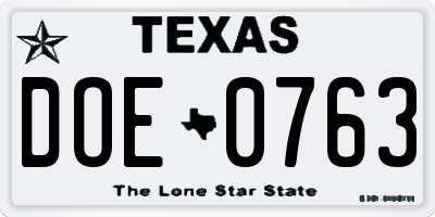 TX license plate DOE0763