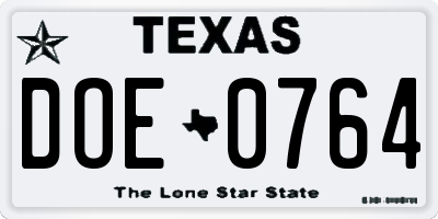 TX license plate DOE0764