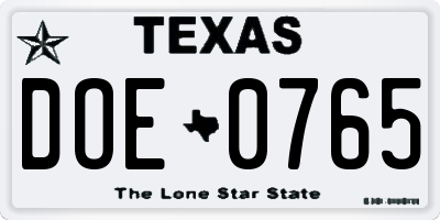 TX license plate DOE0765
