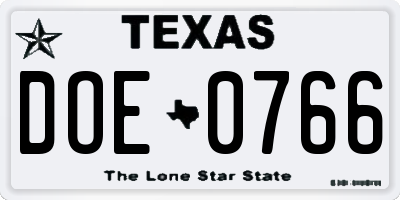 TX license plate DOE0766