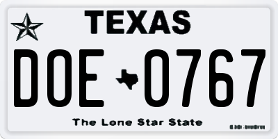 TX license plate DOE0767