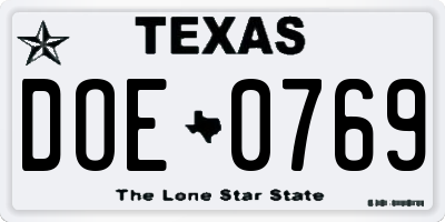 TX license plate DOE0769