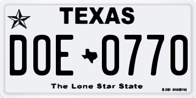 TX license plate DOE0770