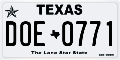 TX license plate DOE0771
