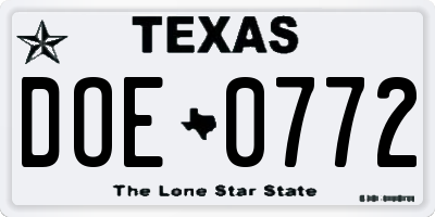 TX license plate DOE0772