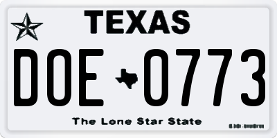 TX license plate DOE0773