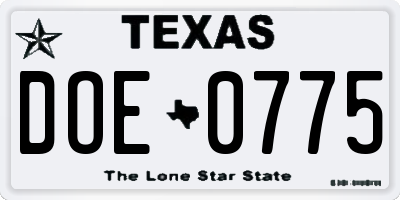 TX license plate DOE0775