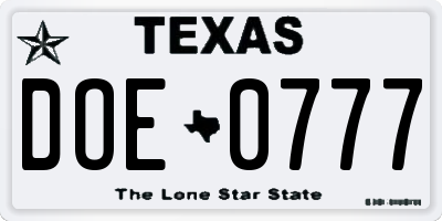 TX license plate DOE0777