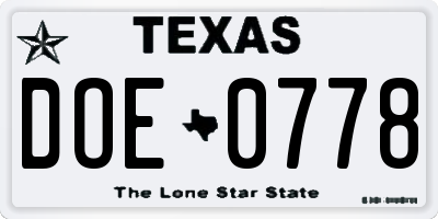 TX license plate DOE0778
