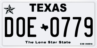 TX license plate DOE0779