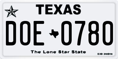 TX license plate DOE0780