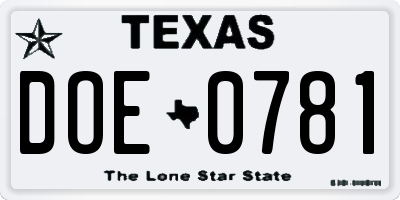 TX license plate DOE0781
