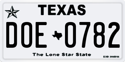 TX license plate DOE0782