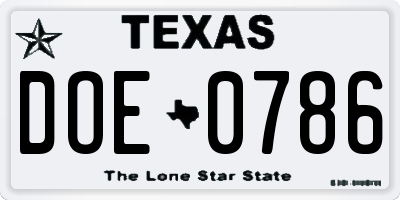 TX license plate DOE0786