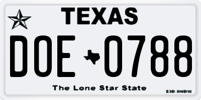 TX license plate DOE0788