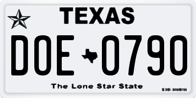 TX license plate DOE0790
