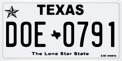 TX license plate DOE0791