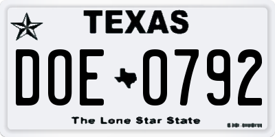 TX license plate DOE0792
