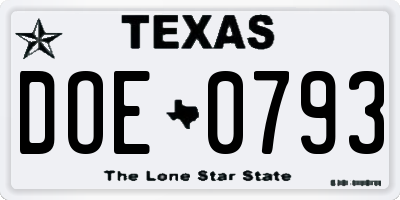 TX license plate DOE0793