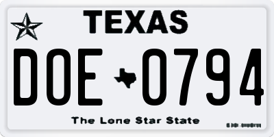 TX license plate DOE0794