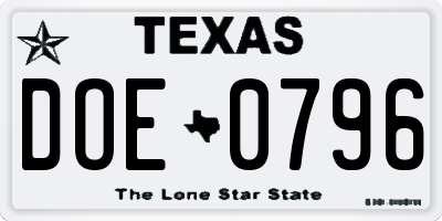 TX license plate DOE0796