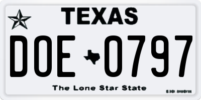 TX license plate DOE0797