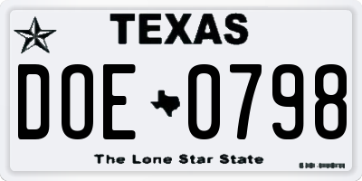 TX license plate DOE0798
