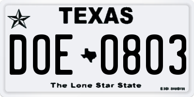 TX license plate DOE0803