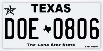 TX license plate DOE0806