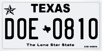 TX license plate DOE0810