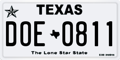 TX license plate DOE0811
